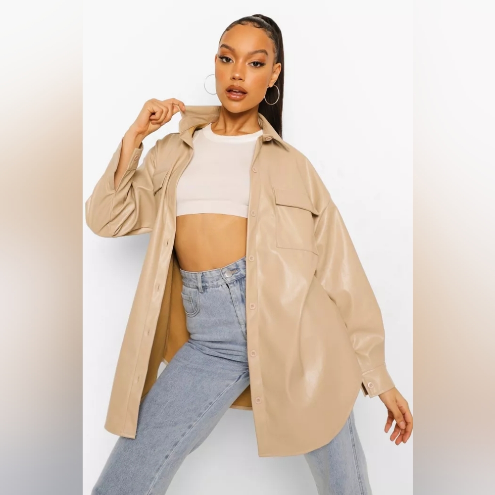 GRACE+KARMA FAUX LEATHER JOGGER WITH SHACKET SET NWT!